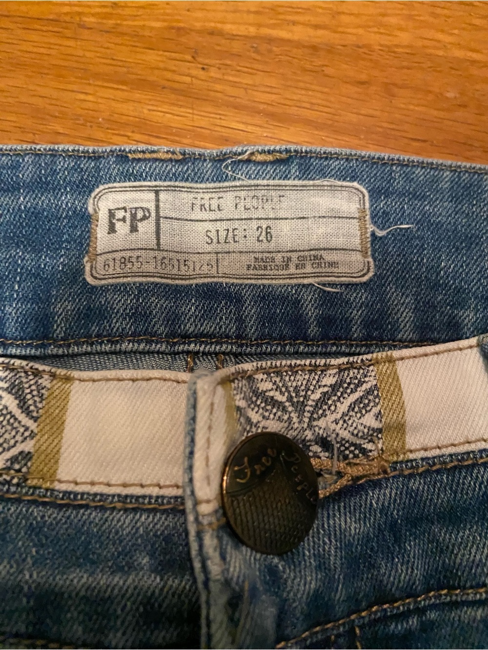 Free People Blue Denim Flare Jeans with Cream Stripe Insets - Picture 3 of 6